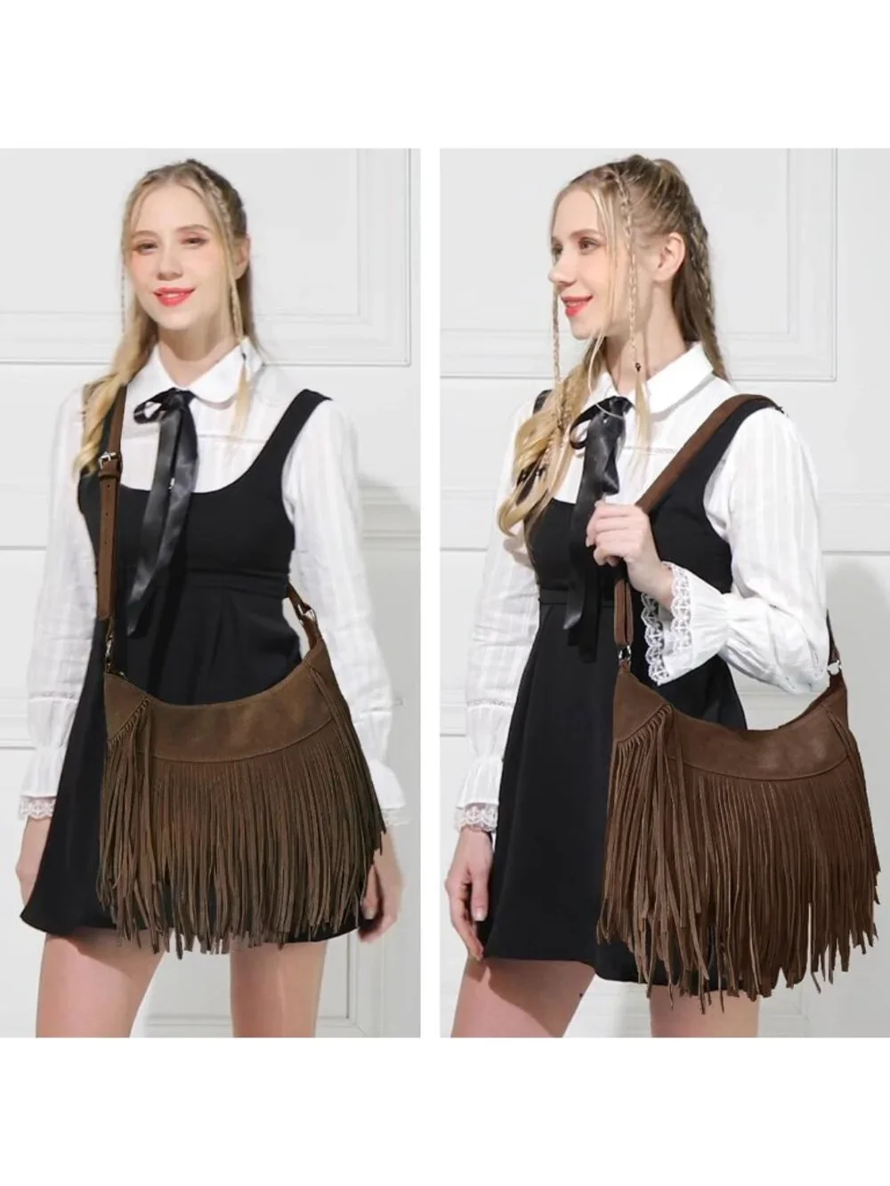 Fringe Hobo Bag for Women | Vegan Suede Shoulder Purse with Tassels | Boho